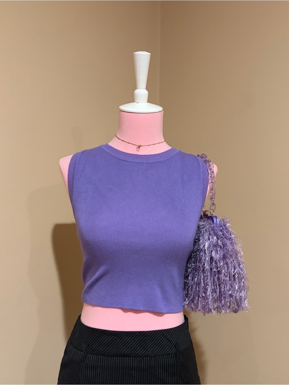 Zara Lavender Ribbed Sleeveless Crop Top